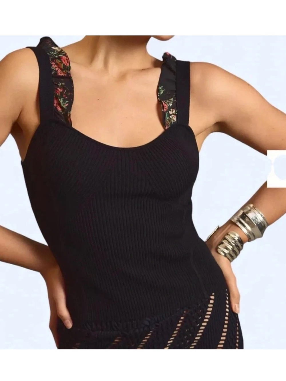 NEW Maeve by Anthropologie black ruffle ribbed sweater tank sz XS